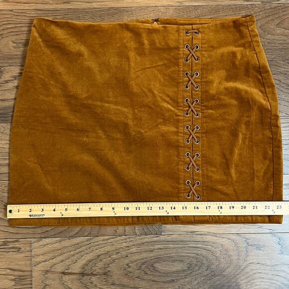 Forever 21 Corduroy Mini Skirt Lace Up Detail Brown Casual Trendy Party - Picture 7 of 8